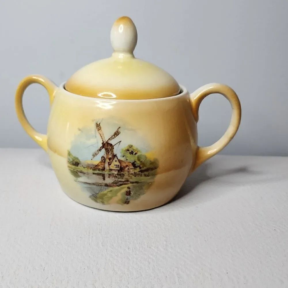 Vintage Porcelain Sugar Bowl Bavaria Eleanor Windmills
